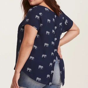 Torrid Navy Georgette Button Back Elephant Print Blouse - 2X